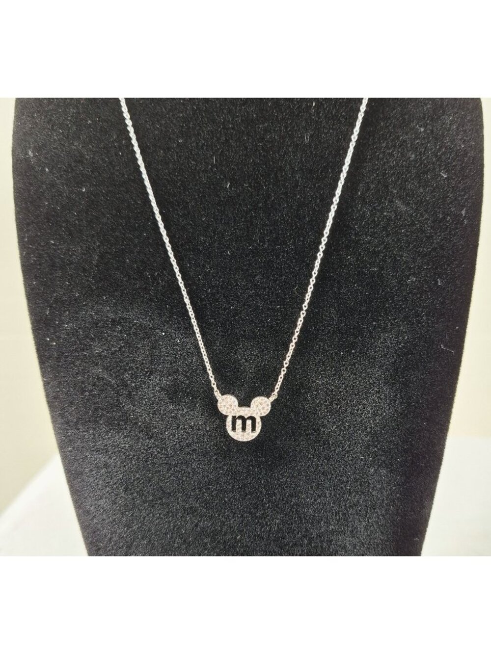 Disney Pave Crystal Mickey Mouse Pendant Necklace 15-17" LA CN Initial M
